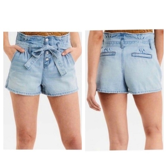 American Eagle Outfitters Pants - American Eagle High Rise Paper Bag Waist Button Fly Cotton Denim Shorts …